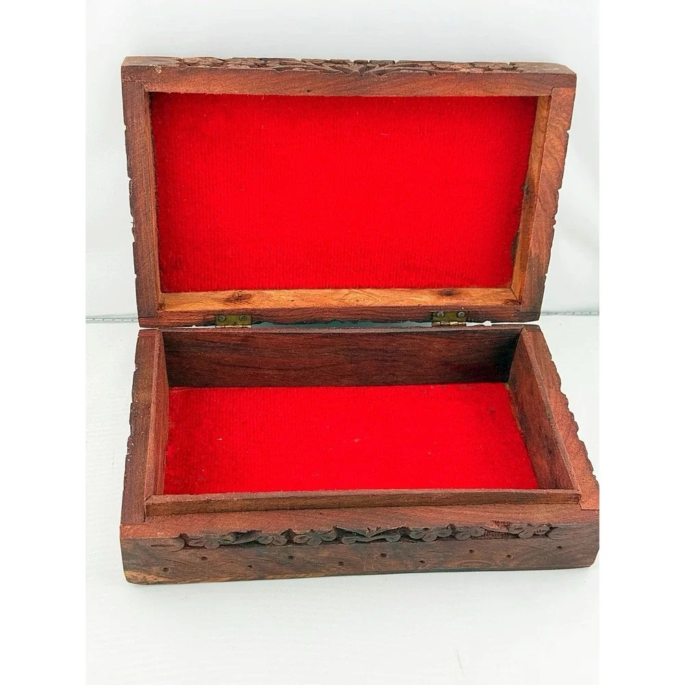Vintage 1990's Wooden Jewelry Box Featuring A Sun & Floral Design.